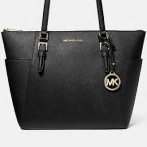 Michael Kors Charlotte Large Saffiano Leather Tote – Top Zip, Silver Hardware